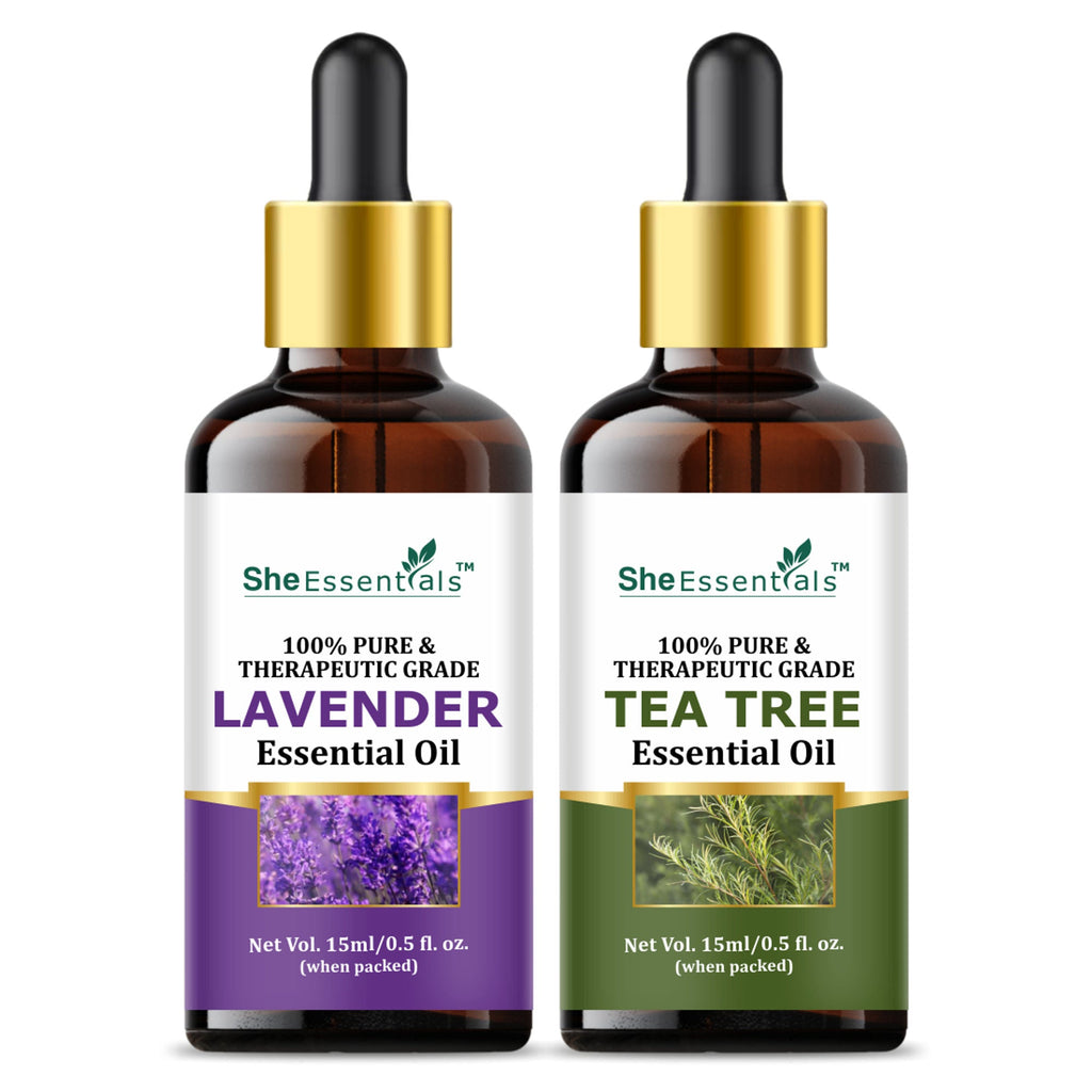 She Essentials Lavender Oil & Tea Tree Essential Oil Combo - Hair & Skincare | Grocsy