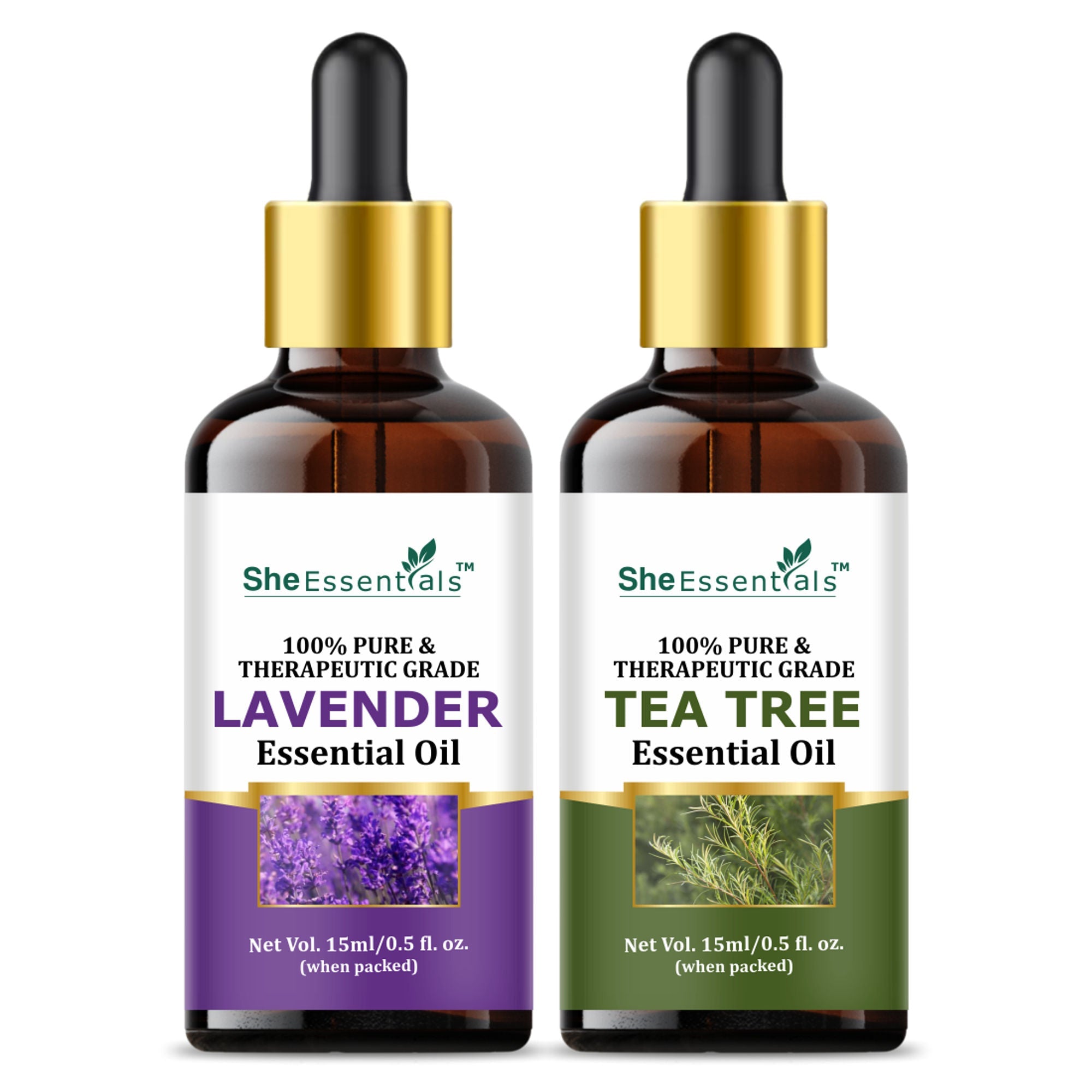 She Essentials Lavender Oil & Tea Tree Essential Oil Combo - Hair & Skincare | Grocsy