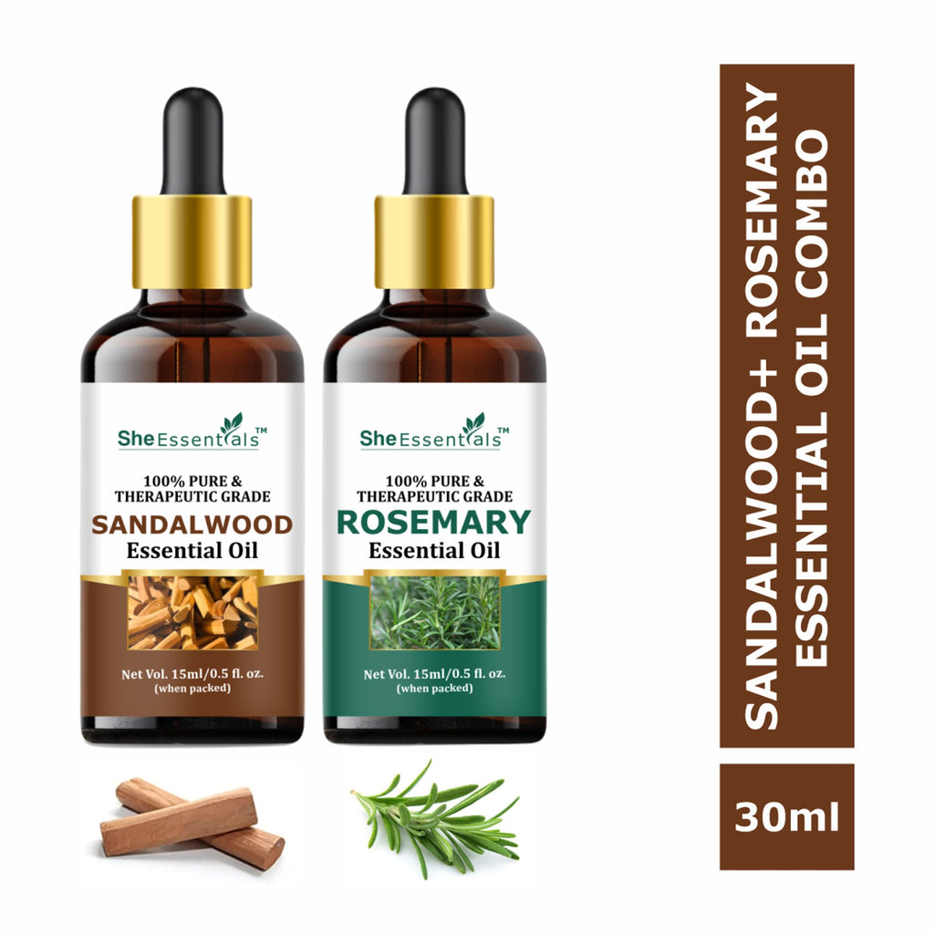 She Essentials Sandalwood Oil & Rosemary Essential Oil Combo - Hair & Skincare | Grocsy
