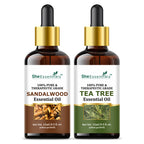 She Essentials Sandalwood & Tea Tree Essential Oil Combo - Hair & Skin | Grocsy