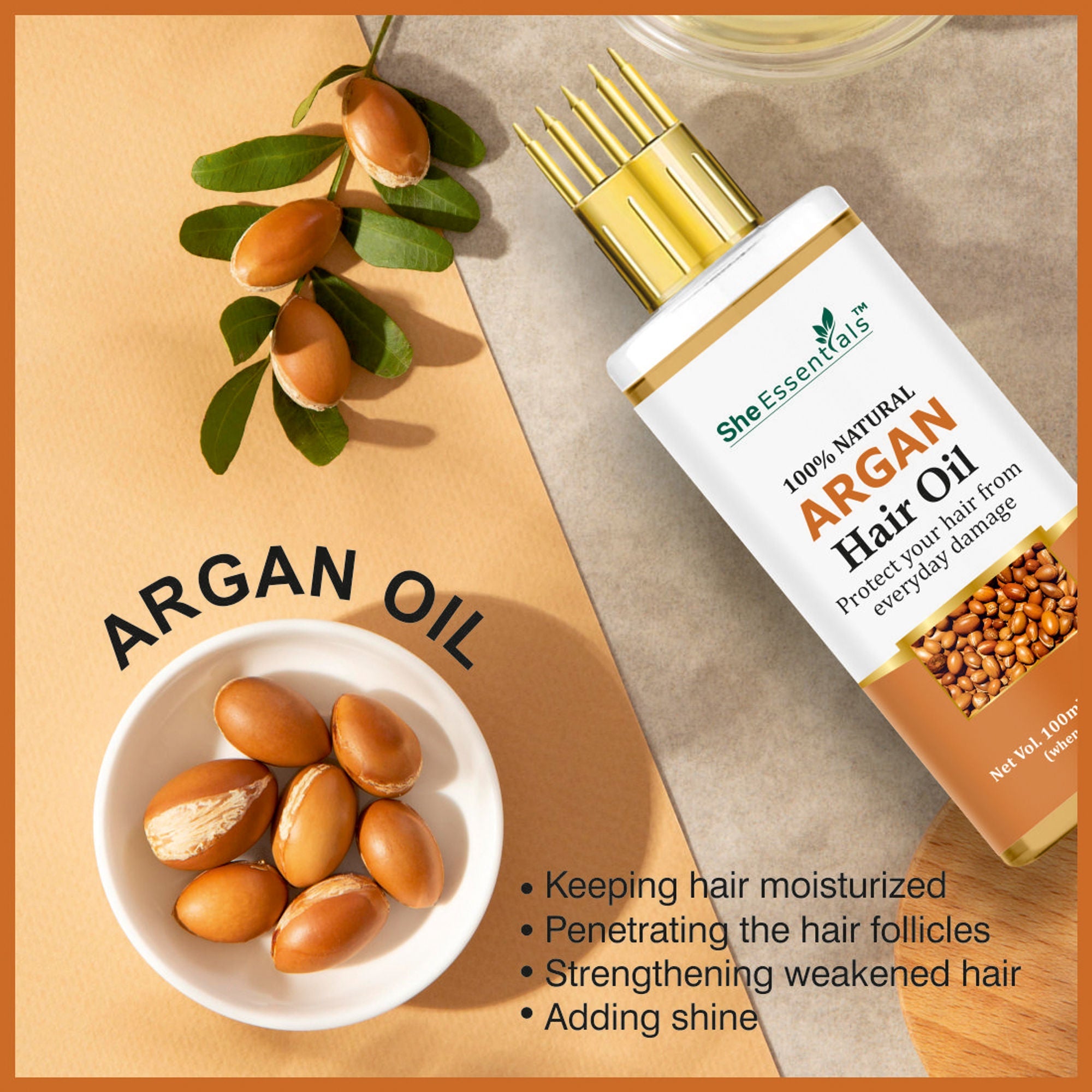 She Essentials Argan Carrier Oil, Rosemary & Tea Tree Essential Oil - Skincare & Hair Care | Grocsy