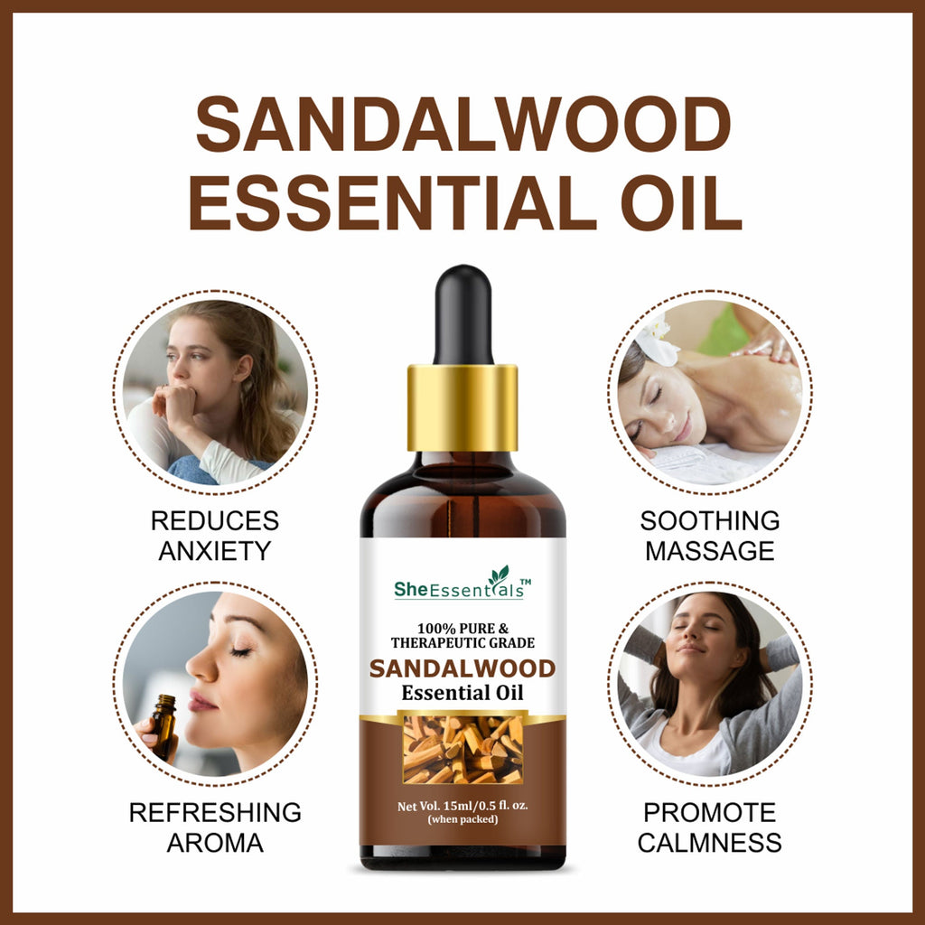 She Essentials Rosemary, Teatree, Rose, Lavender & Sandal Essentials Oil (Set Of 5) | Grocsy