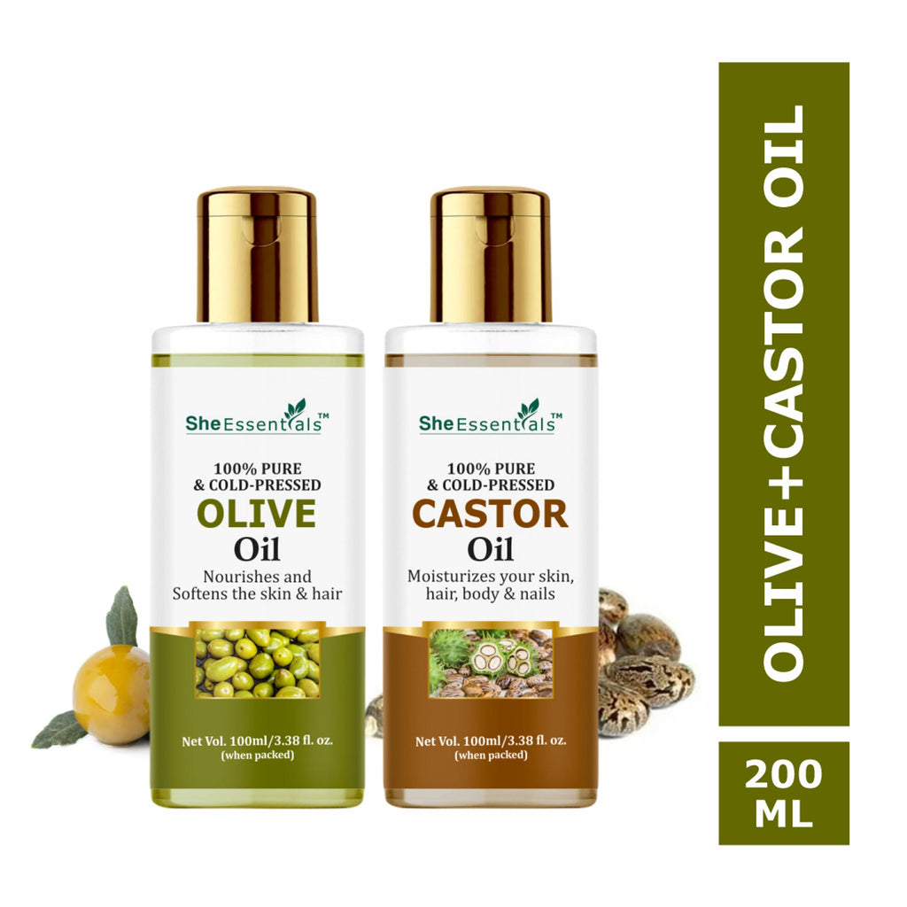She Essentials 100% Pure Castor & Olive Oil For Skincare & Haircare | Grocsy