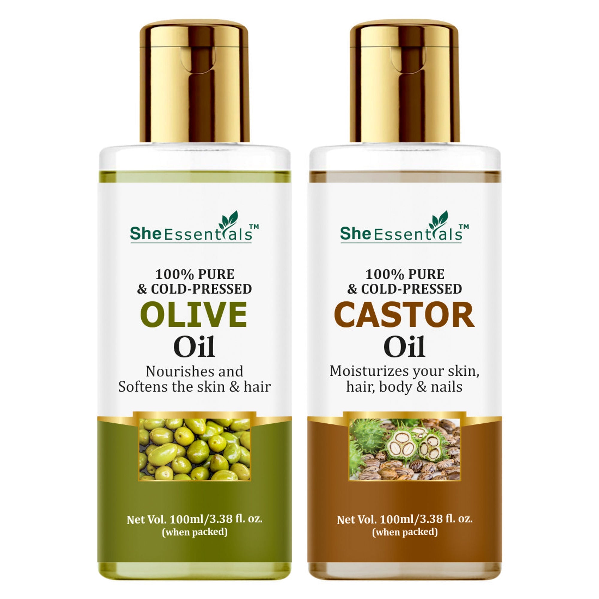 She Essentials 100% Pure Castor & Olive Oil For Skincare & Haircare | Grocsy