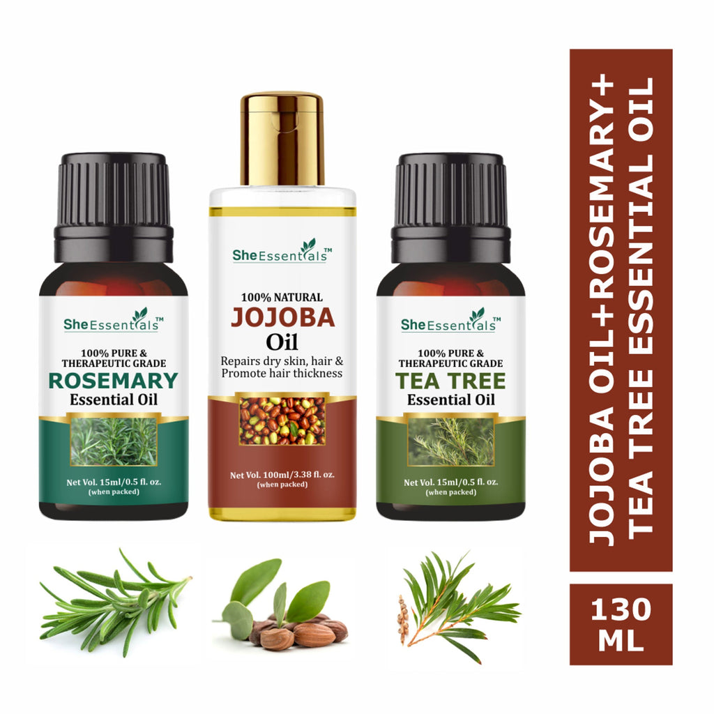 She Essentials Rosemary, Jojoba & Tea Tree Essential Oil For Hair Growth, Acne & Dandruff | Grocsy