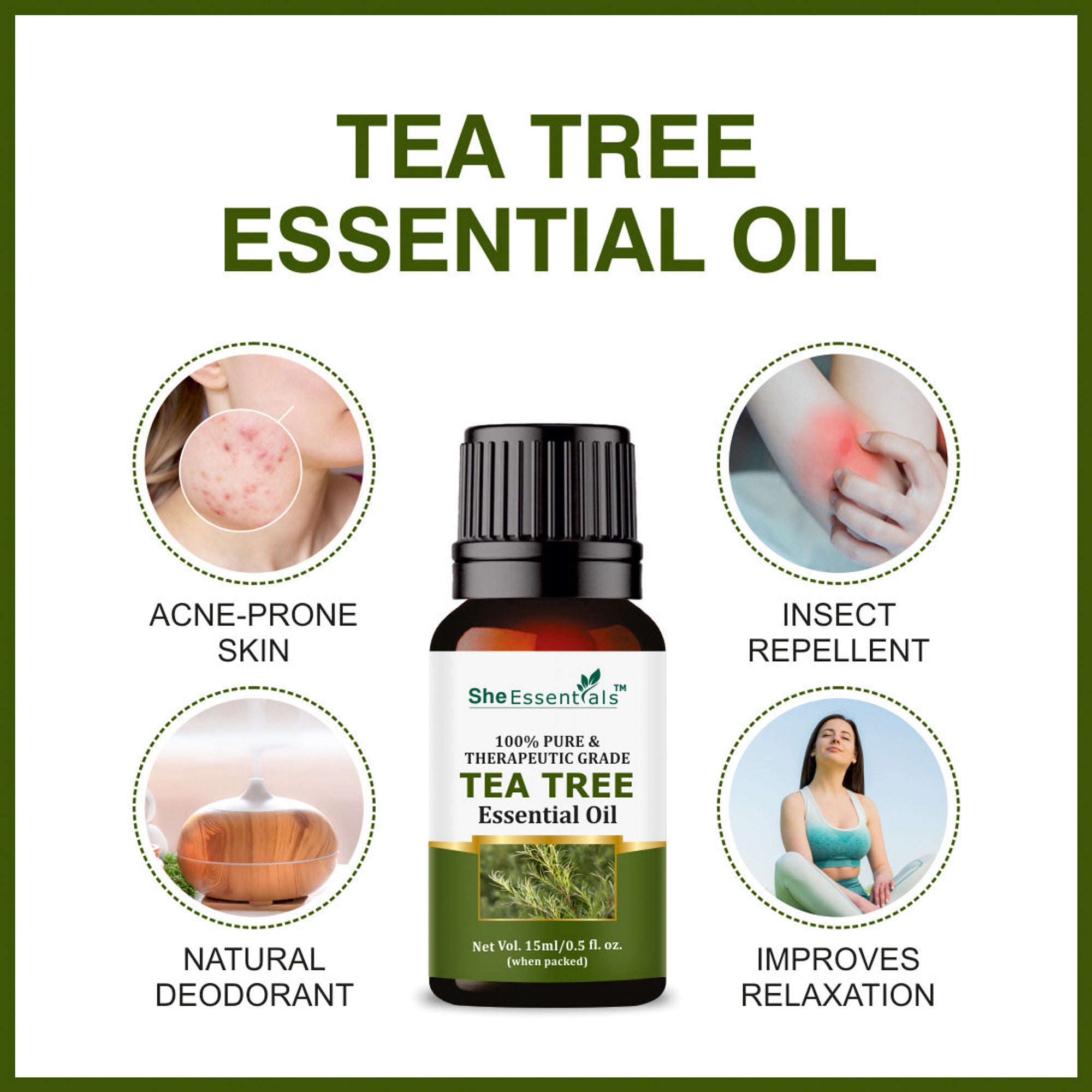 She Essentials Rosemary, Jojoba & Tea Tree Essential Oil For Hair Growth, Acne & Dandruff | Grocsy