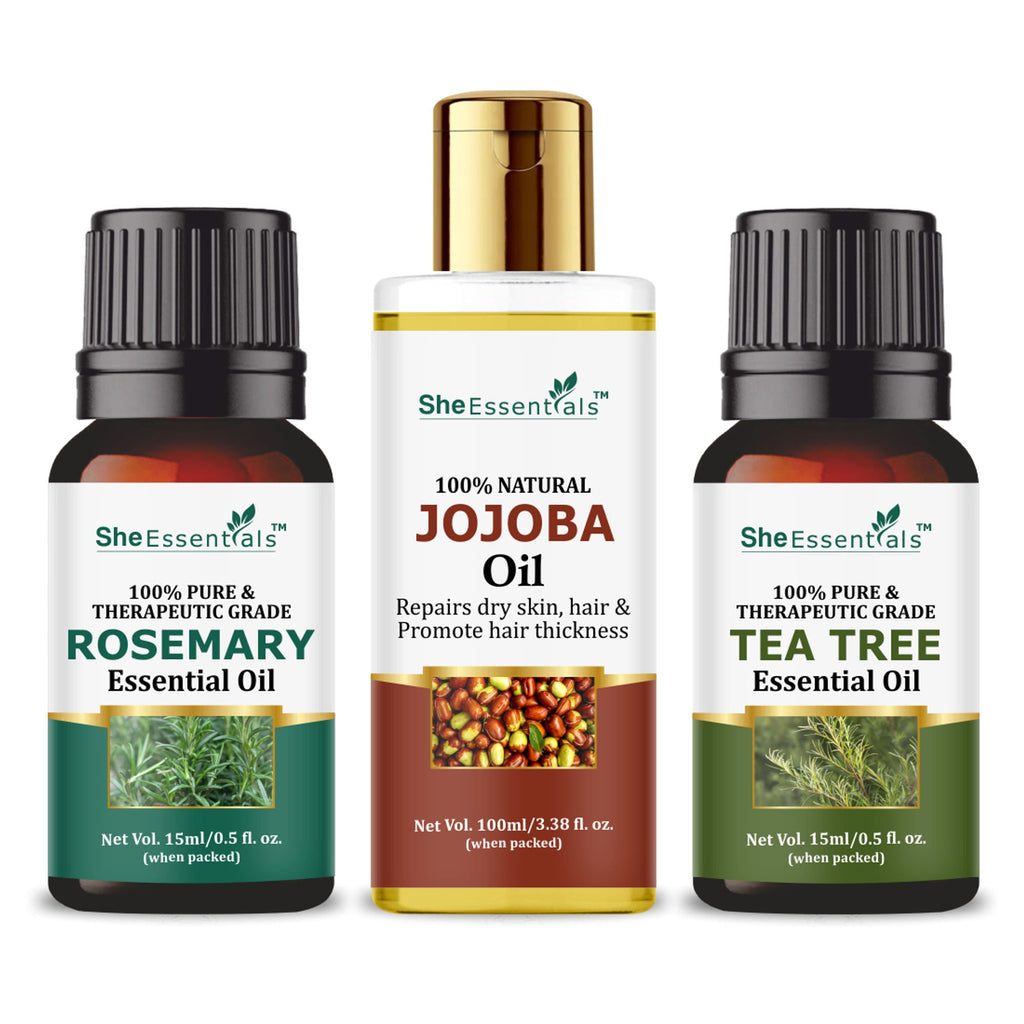 She Essentials Rosemary, Jojoba & Tea Tree Essential Oil For Hair Growth, Acne & Dandruff | Grocsy