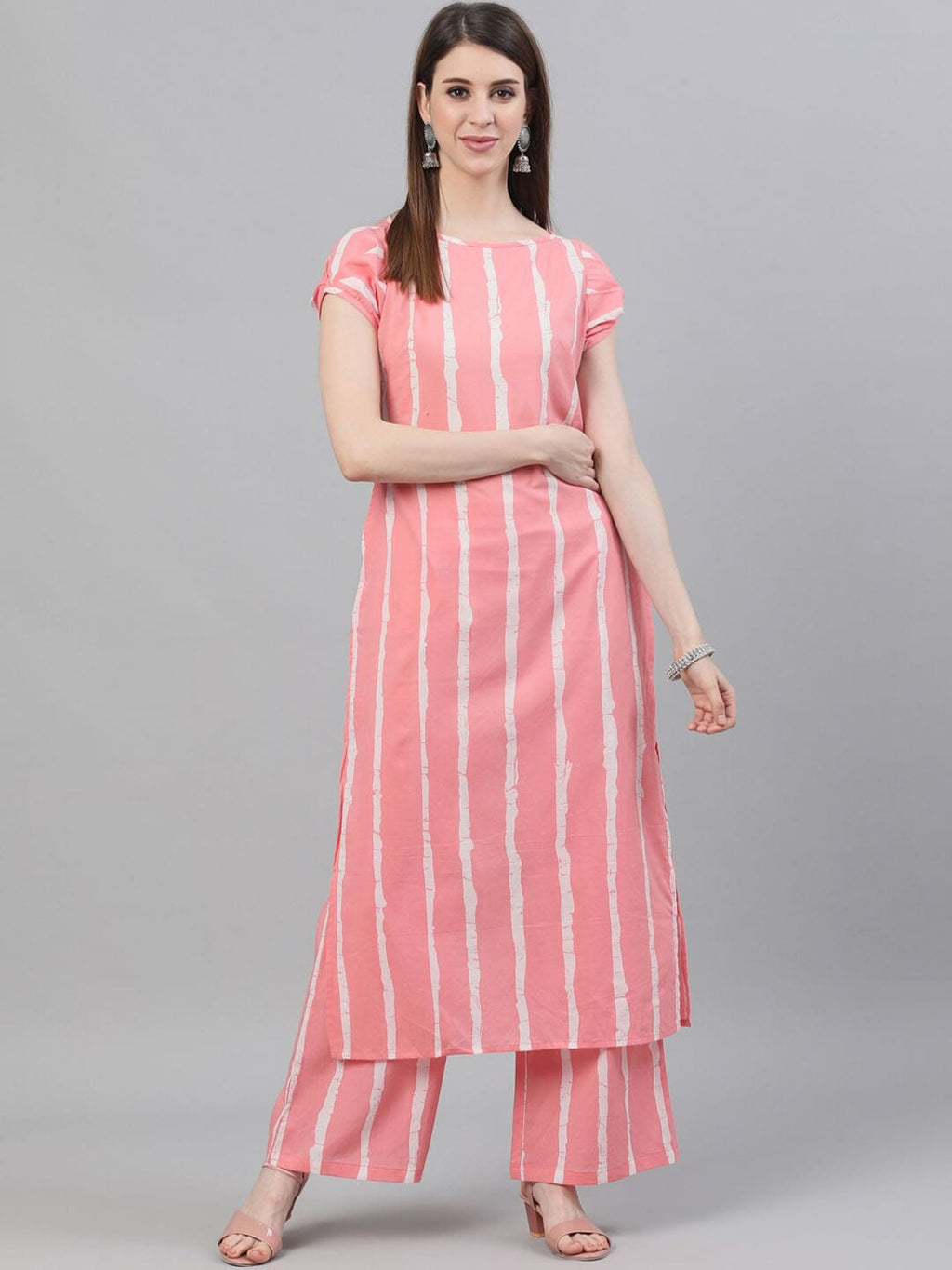 Aks Striped Pure Cotton Straight Kurta With Palazzos | Grocsy