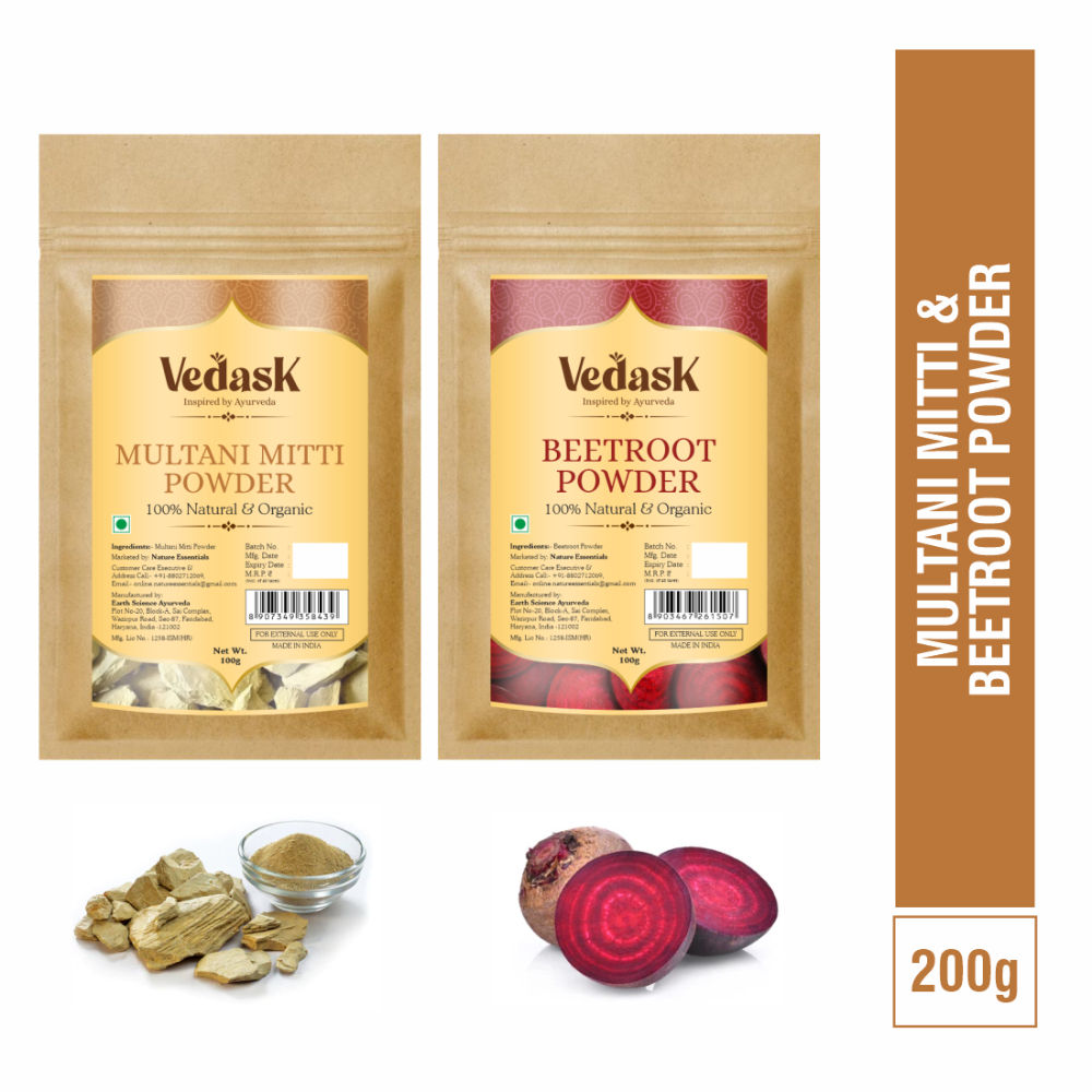 Vedask Organic Multani Mitti And Beetroot Powder Combo Pack | Grocsy