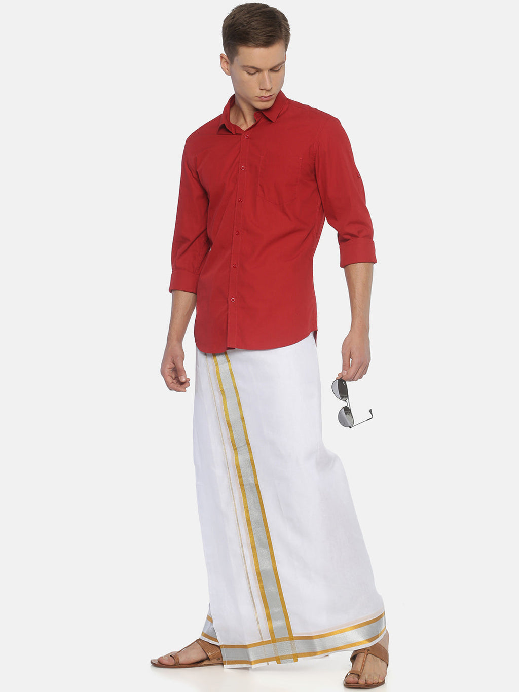 Sethukrishna Men White Solid Double Layer Readymade Pocket Dhoti | Grocsy