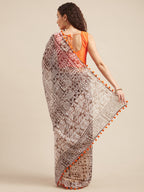 Tikhi Imli Brown & White Poly Georgette Printed Saree | Grocsy