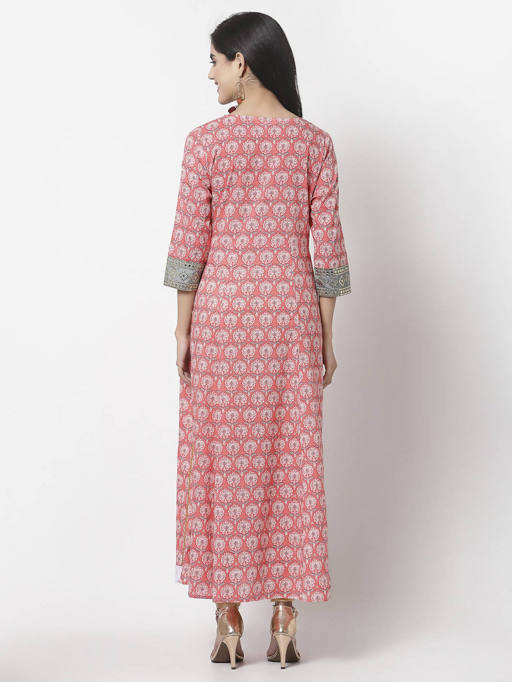 Myshka 3/4 Sleeve Pure Cotton Round Neck Printed Dress For Women | Grocsy