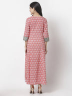Myshka 3/4 Sleeve Pure Cotton Round Neck Printed Dress For Women | Grocsy
