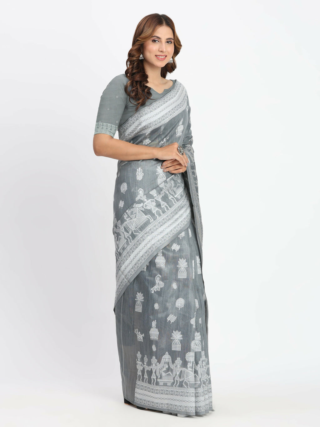 Shree Shyam Fashion Linen Cotton Pink Saree | Grocsy