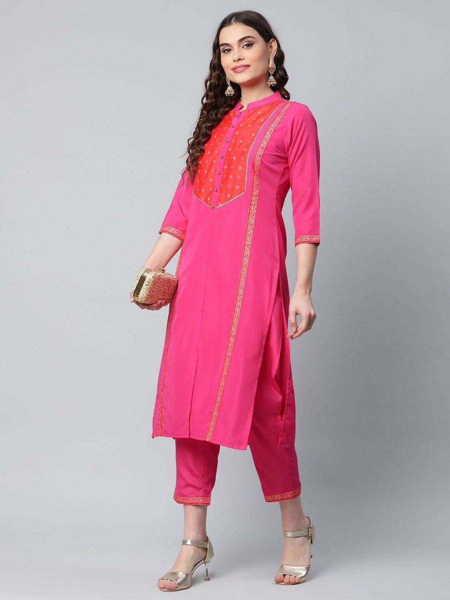 Ahalyaa Womens Pink Crepe Printed Kurta Pant Set | Grocsy