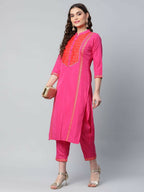 Ahalyaa Womens Pink Crepe Printed Kurta Pant Set | Grocsy