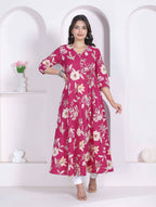 Miravan Womens Pink Floral Printed Angrakha Kurta | Grocsy