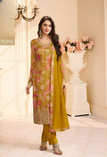 Anaita Mustard Chinon Stitched Suit with Multi Digital Print | Grocsy