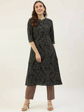 FIORRA Women's Black Printed Flared Cotton Kurta | Grocsy