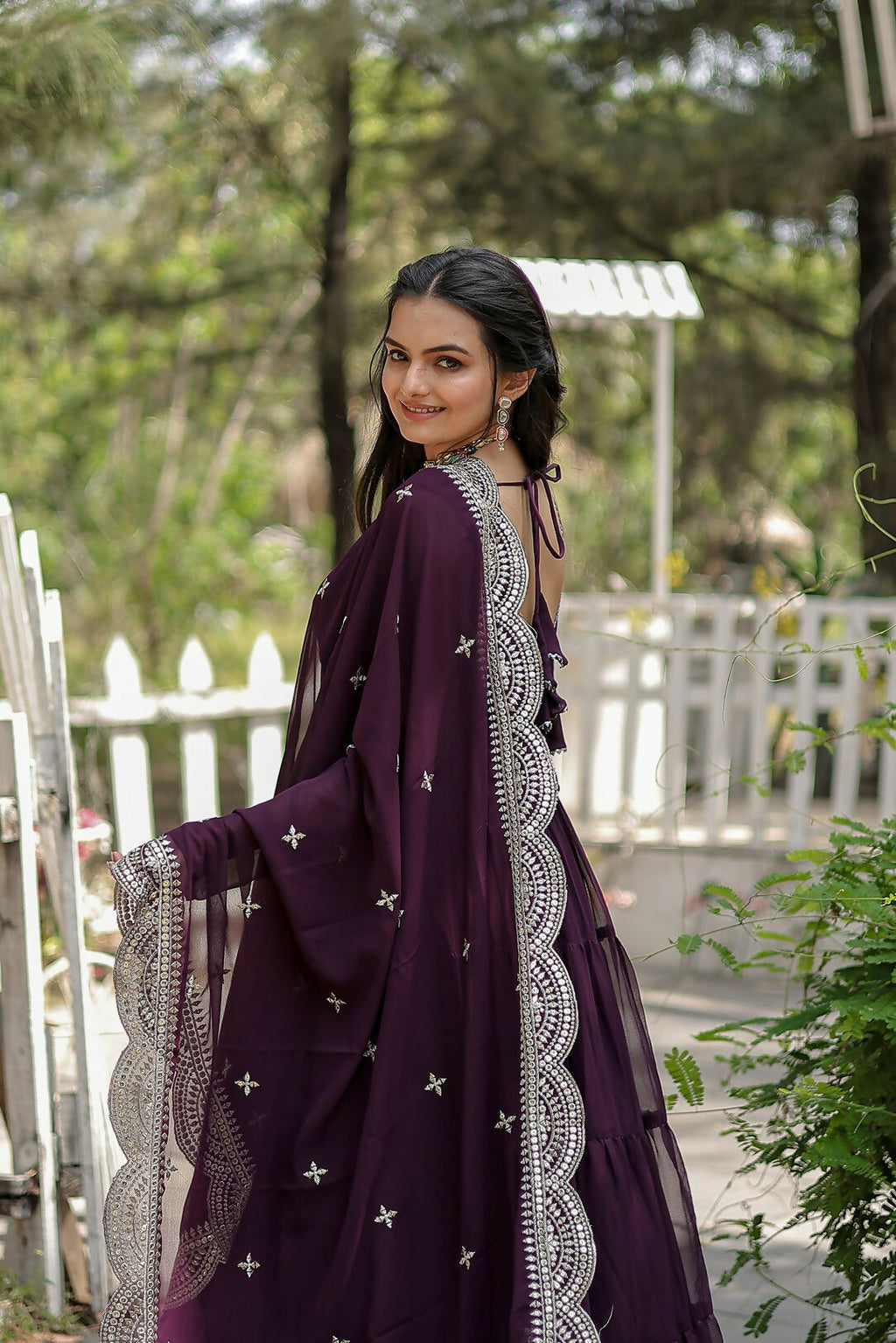 Joban Fashion Wine Georgette Sequence Embroidery Work Kurta Set | Grocsy