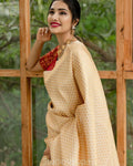 DEIANA'S Beautiful Designer Golden zari Soft Lichi Silk Saree - Cream | Grocsy
