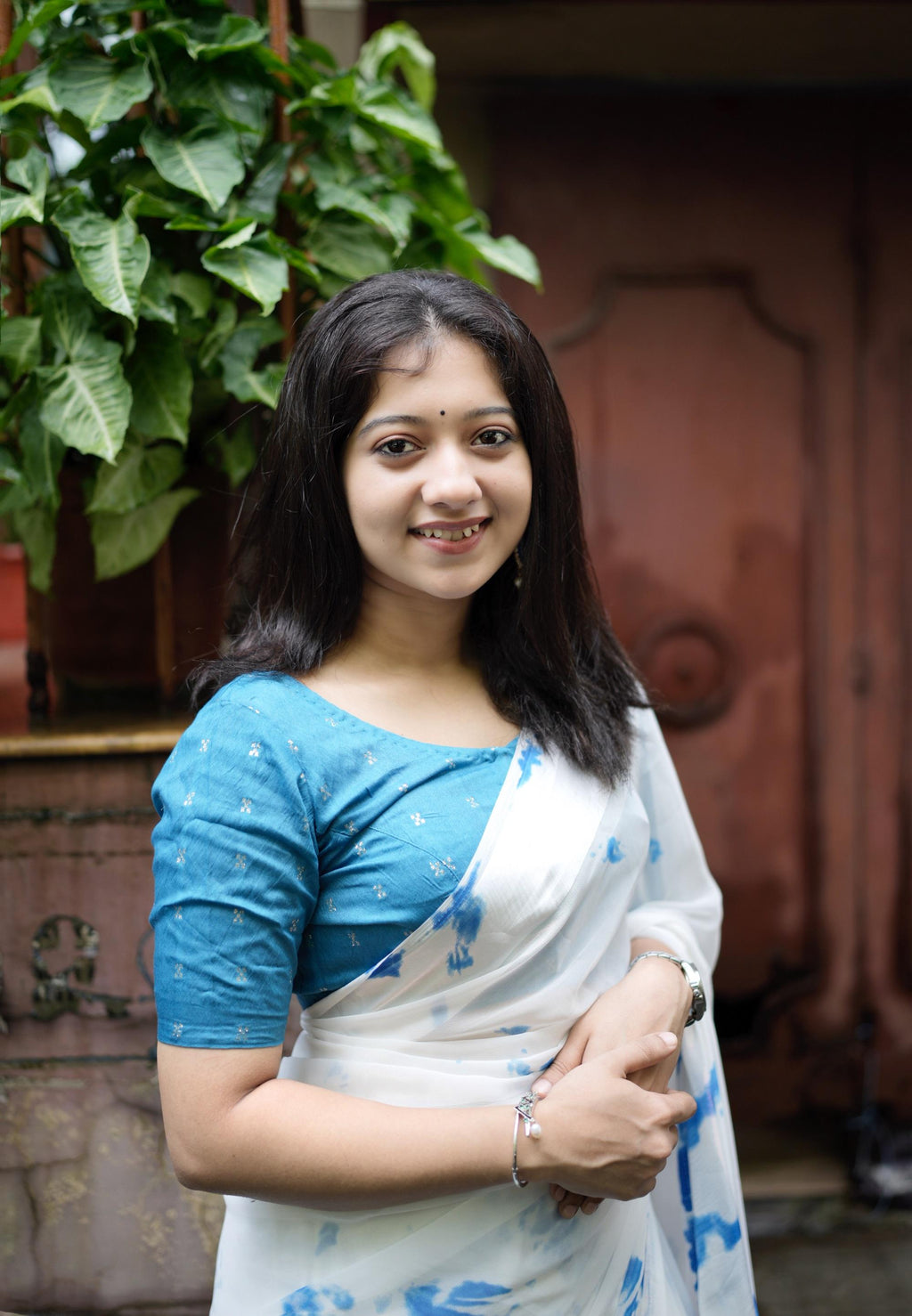 Blue Poly Georgette Tie And Dye Saree with Unstitched Blouse - A2M | Grocsy