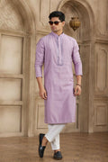 Raivat Ethnic Banarasi Art Silk Mirror Work Kurta Pajama In Purple Colour | Grocsy
