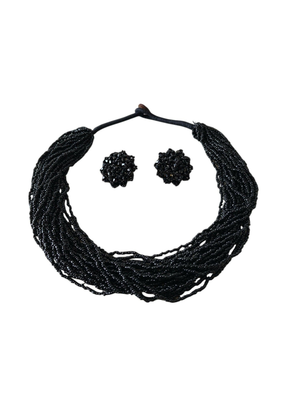 Inhanns Vibrant Handmade 20 Layers Beaded Necklace With Matching Earrings - Black | Grocsy