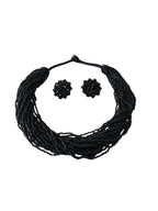 Inhanns Vibrant Handmade 20 Layers Beaded Necklace With Matching Earrings - Black | Grocsy