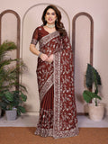 Teeya Creation New Trendy Stylish Party Wear Silk Saree-Brown | Grocsy