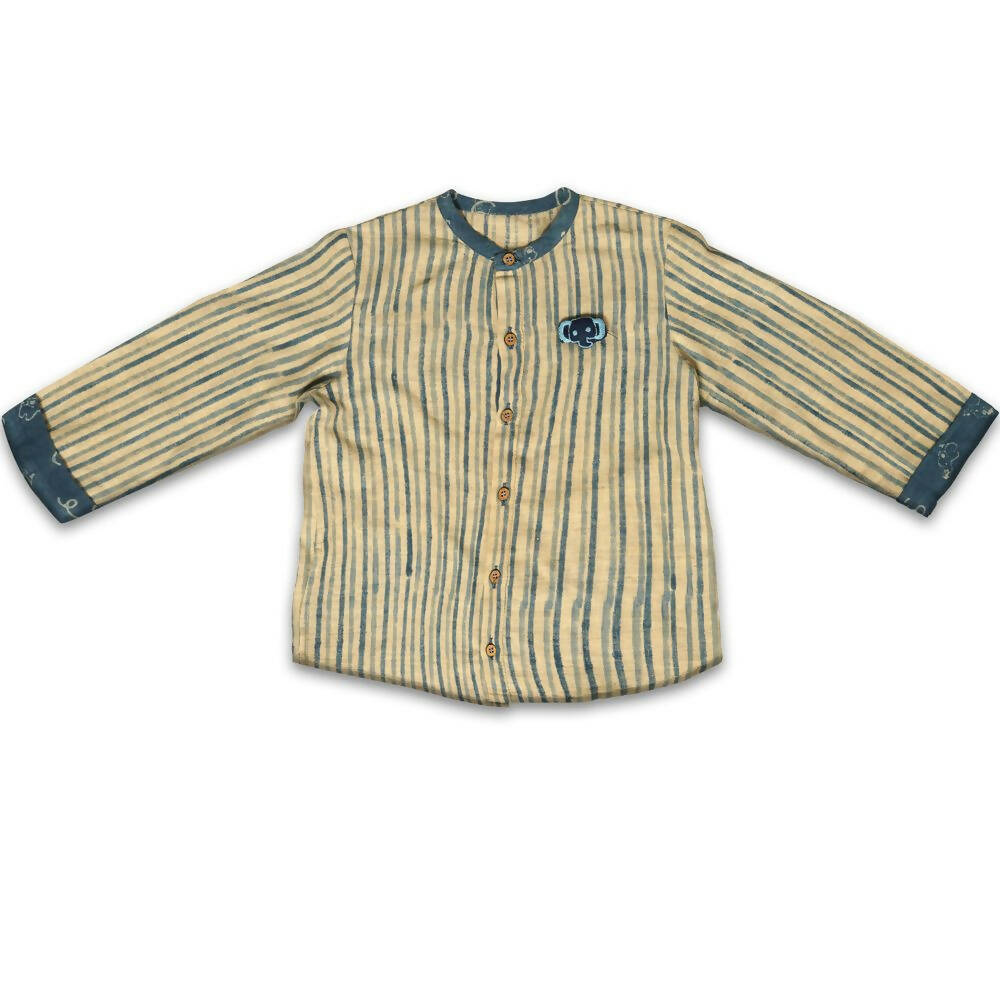 Mhyssa Manny Full Sleeve Beige T-shirt With Blue Pants Set For Kids | Grocsy