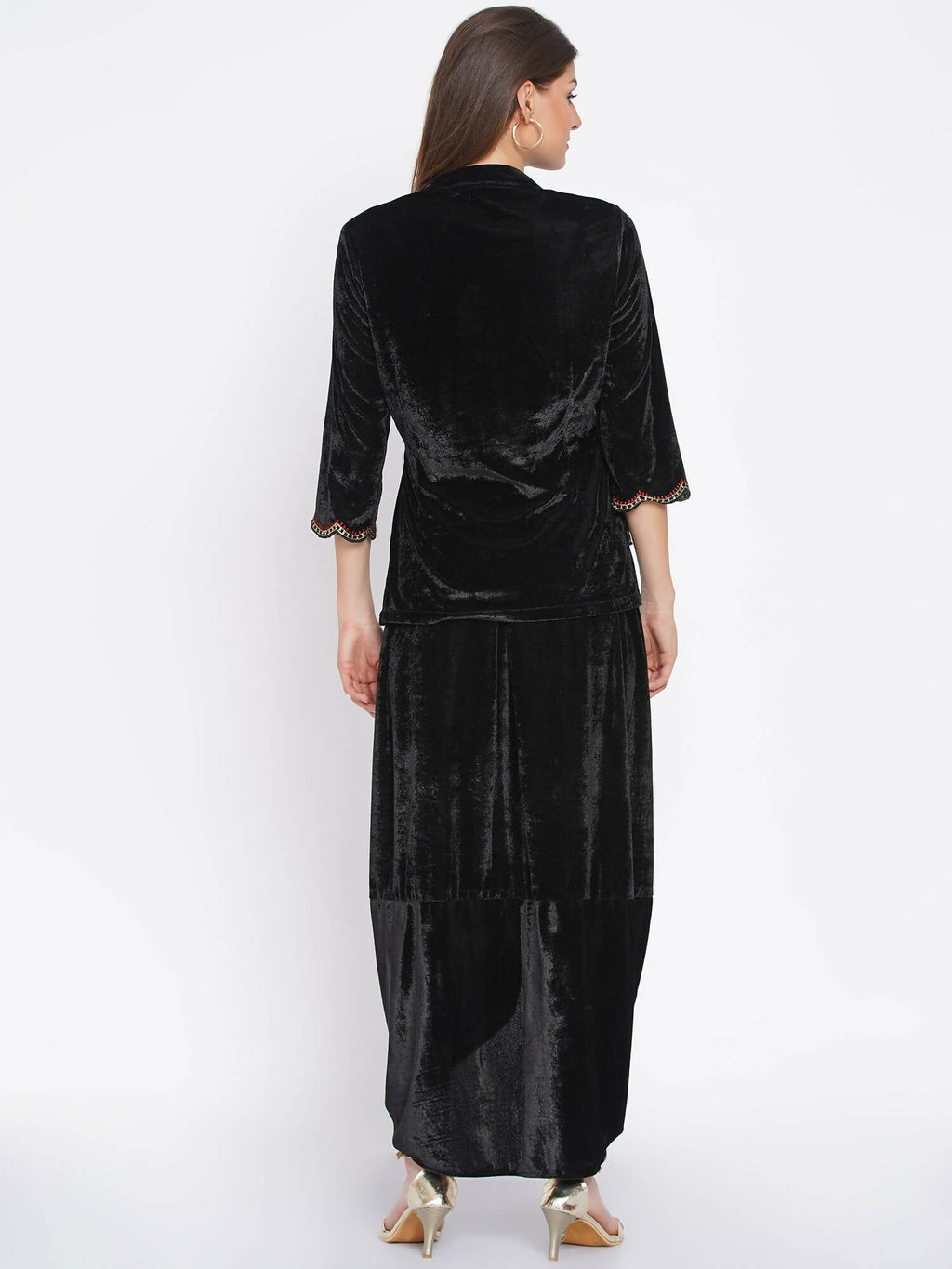 Women Republic Black Velvet Embroiderd Koti With Dhoti Pants | Grocsy