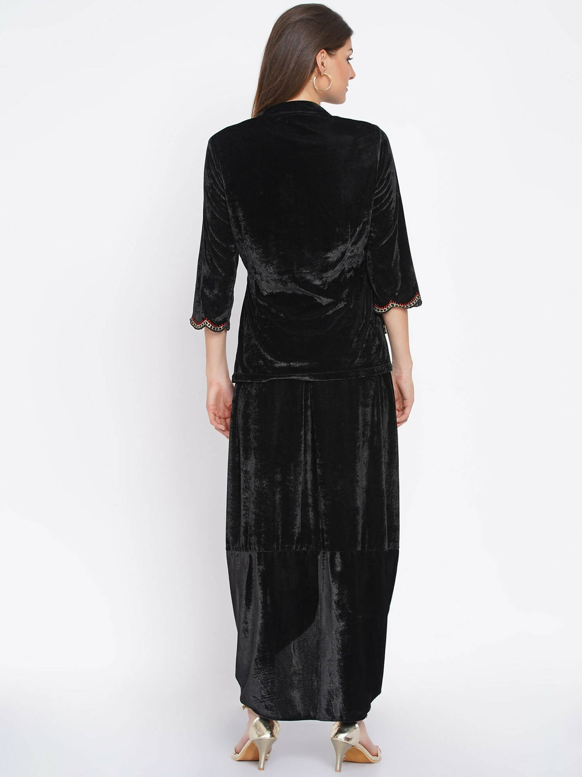 Women Republic Black Velvet Embroiderd Koti With Dhoti Pants | Grocsy