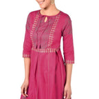 Aniyah Cotton Gold Print Flared Kurta Fuchsia (AN-163K) | Grocsy