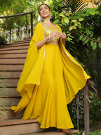 Janasya Yellow Georgette Sequined Top Bottom Cape | Grocsy