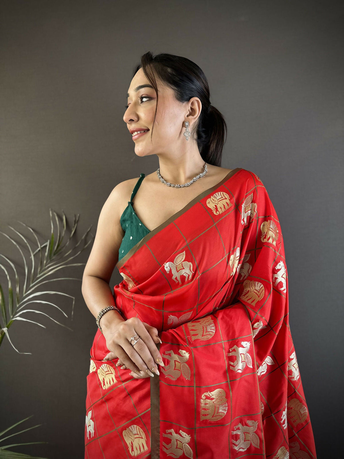 Joban Fashion Red Elephant Motif Soft Silk Banarasi silk Saree | Grocsy