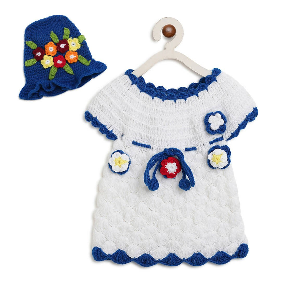 ChutPut Hand knitted Crochet Elsa Dress with Cap For Baby Girls - White | Grocsy
