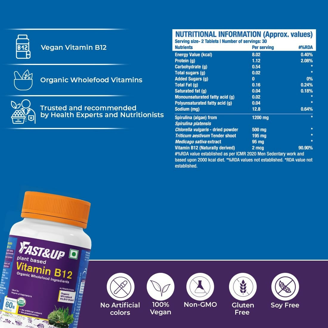 Fast&Up Plant Based B12 Tablets With Natural Methylcobalamin | Grocsy