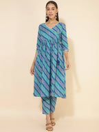 Janasya Women's Blue Cotton Bandhani Printed Casual Angrakha Co-ords | Grocsy
