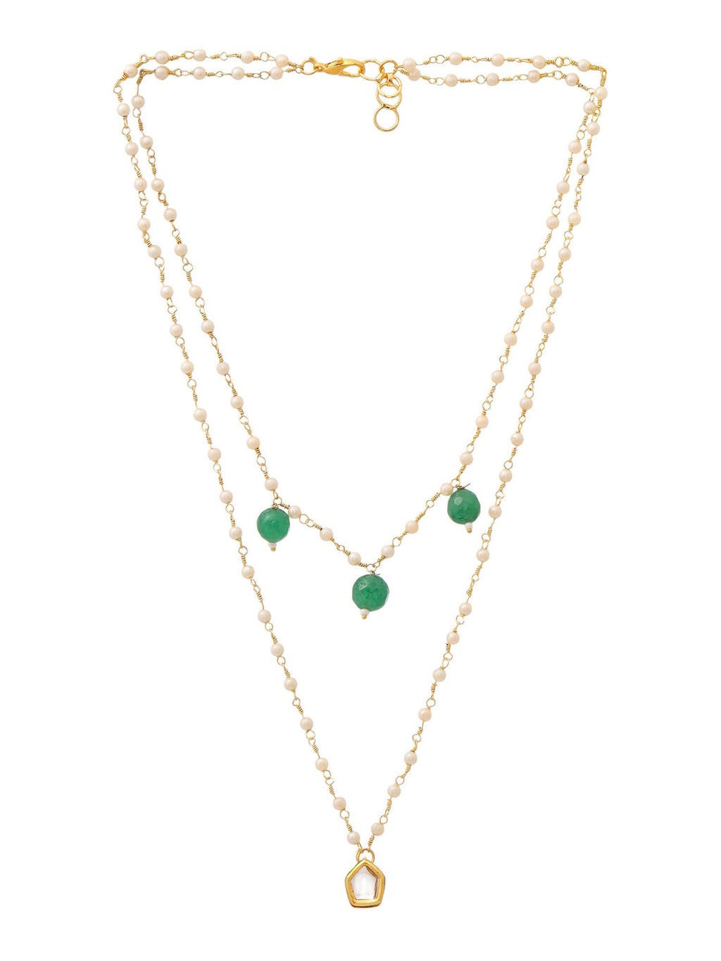 Ruby Raang Gold Kundan and Green Stone Layered Necklace | Grocsy