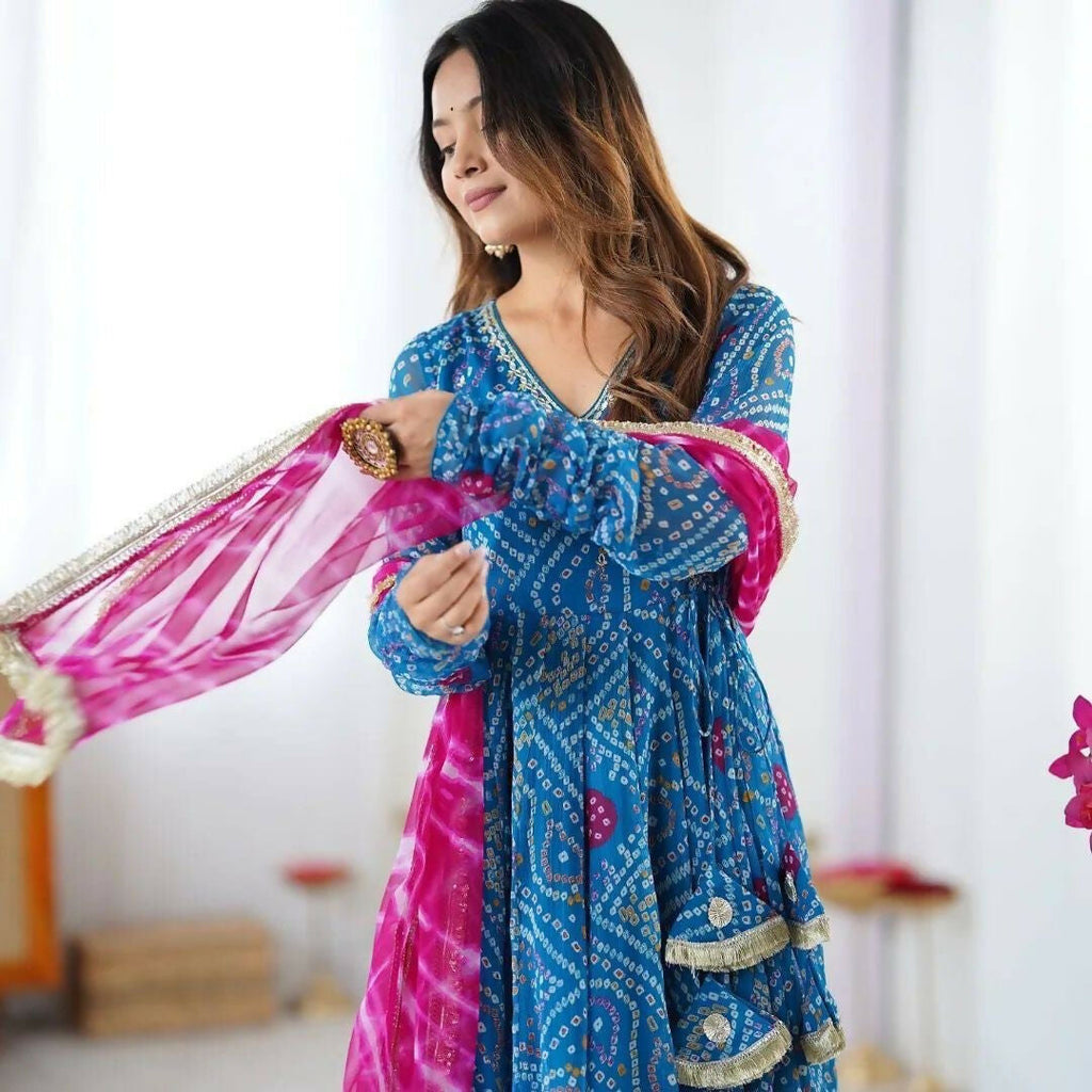 Teeya Creation Blue Faux Georgette Gown | Grocsy