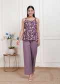 Miravan Womens Purple Round Neck Cotton Pleated Kurti & Palazzo Set | Grocsy