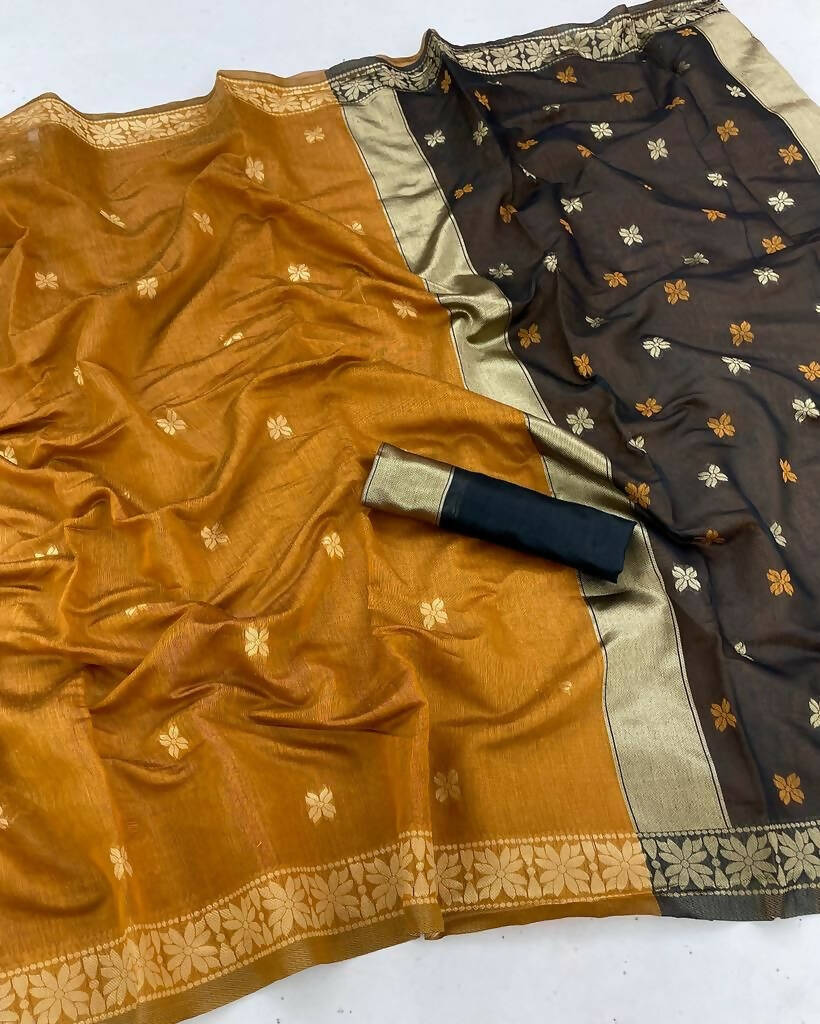 DEIANA'S Beautiful Designer Golden zari Soft Cotton Saree - Yellow | Grocsy