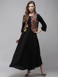 Yufta Women A-Line Black Dress With Red Embroidered Jacket | Grocsy