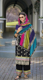 Anaita Black Premium Embroidered Chinon Stitched Salwar Suit | Grocsy