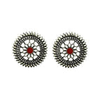 Tiaraa Red Alloy Silver Oxidised Stud Fashion Earrings