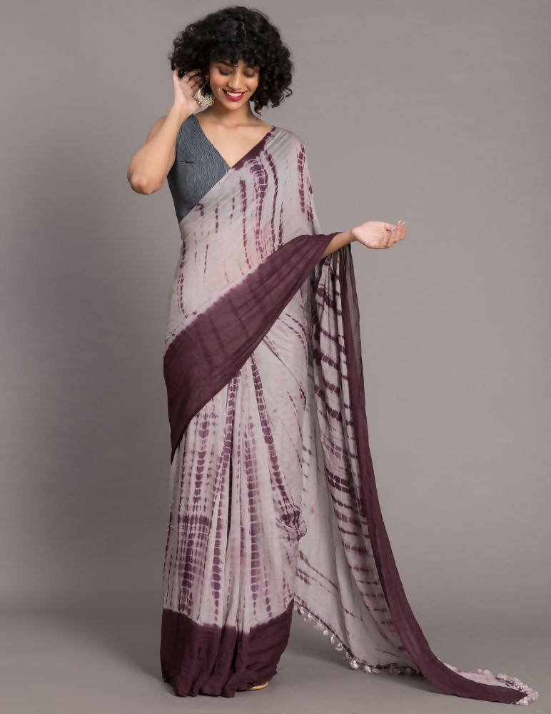 Suta Mauve Burgundy Tie and Dye Saree | Grocsy
