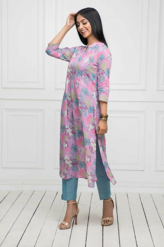 Myshka Women Multi Floral Rayon A-Line Round Neck Kurtas | Grocsy