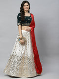 White Georgette Paper Mirror Embroidery Work Lehenga Choli with Dupatta - Jivika | Grocsy