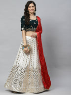 White Georgette Paper Mirror Embroidery Work Lehenga Choli with Dupatta - Jivika | Grocsy